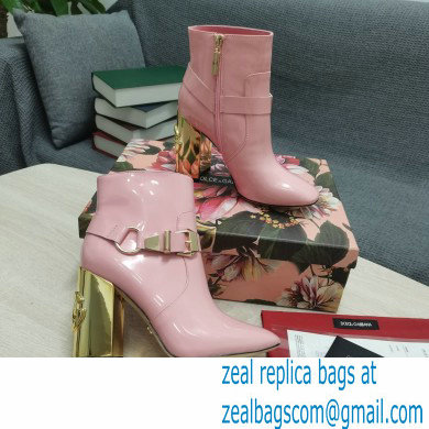 Dolce  &  Gabbana Heel 10.5cm Leather Ankle Boots Patent Pink with DG Karol Heel and Buckle 2021